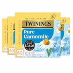 Twinings Pure Camomile Flavoured Tea - 320 BiodegradableTea Bags (Multipack of 4 x 80 Bags), Caffeine & Sugar Free Herbal Vegan Tea , Soothing & Calming Beverage