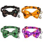 4pcs Halloween Cat Collar, 11.8x0.39 Inch Adjustable Cat Collar with Bell Halloween Cat Collar Bow Tie Pumpkin Print Kitty Collar for Dog Kitten Decoration Accessories