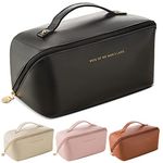 Large Capacity Travel Cosmetic Bag, Multifunctional Storage Makeup Bag PU Leather Makeup Bag, Waterproof Travel Cosmetic Bags with Handle and Divider for Women