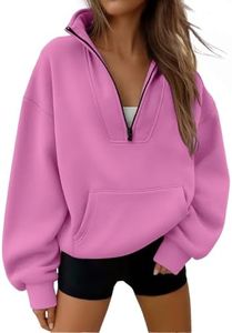 Trendy Queen Womens Sweatshirts Quarter Zip Pullover Hoodies HotPink L