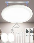 2 Pack Rechargeable Motion Sensor Ceiling Light with Remote, 7500mAh Battery Operated Wireless Ceiling Lamp, 3 Color Dimmable LED Lights, Magnetic Mount for Bathroom, Closet, Garage, Hallway,Shed,Loft