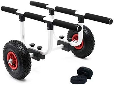 WilTec Carrito para Transporte de Kayak y Canoa, Aluminio 90kg Ruedas neumáticas Ø26cm & Ancho Ajustable