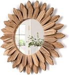 Emfogo Wall Mirror Decorative 12 inch Rustic Wood Farmhouse Mirror Sunburst Boho Mirror for Entryway Bedroom Living Room (Torched Wood)