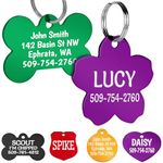 GoTags Pet ID Personalized Pet Tags for Dogs and Cats. Front & Backside Engraving and Sizes. Anodized Aluminum. Flower Shape Regular,Assorted