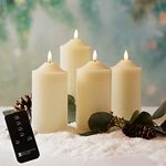 Enchanted Spaces Daily Timer 3x6 Flameless Ivory Wax Pointed Top Pillar Candle with Realistic Black Wick, Gently Flickering LED Flame, Daily Timer and On/Off Remote Control, and AA Batteries