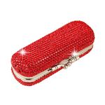 AsAlways Shiny Rhinestone Crystal Portable Lipstick Case with Mirror Portable Bling Diamonds Makeup Cosmetic Storage Holder for Travel Ladies Fashion(Red)