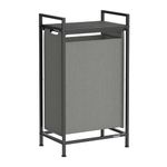 VASAGLE Laundry Basket, Laundry Hamper, Pull-Out and Removable Laundry Bag, Laundry Sorter, Shelf, Metal Frame, 47 L, 42 x 28 x 75 cm, Slate Grey and Charcoal Grey BLH001G01