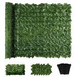 Jinwu Artificial Ivy Privacy Fence Screen, 100x70 Inch Artificial Faux Ivy Hedge, Expandable Faux Privacy Fence with 80 pcs Zip Ties Decoration for Wall Screen, Outdoor Garden, Wedding Decor