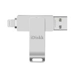 iDiskk Apple MFi Certified 128GB iPhone Photo Stick iPhone memory stick External iPhone photo storage thumb drive for Photos iPhone backup drive work with iOS iPad Mac and PCs iPhone flash drive