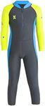 Boys Color Block One Piece Swimsuit Kids Long Sleeve Rash Guard Sunsuit Zipper Swimwear Diving Wetsuit Mock Neck Full Jumpsuit Surfing Beachwear Bathing Suit with UPF 50+ Sun Protection Gray 6-7T