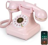 Sangyn Bluetooth Retro Desk Phone with Handset & Speakerphone, Classic Bluetooth Landline Telephone, Bluetooth Home Phone with USB Rechargeable Power, Hands-Free Calling & Music Playback, Pink