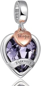 Pandora Style Birthstone Charm Love Heart Charms for Pandora Bracelets Purple Amethyst February Birthstone Birthday Charms Xmas Jewelry Gifts for Women