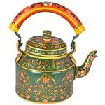 iHandikart Hand Painted Designer Aluminium Kettle for Tea/Coffee, Home Décor& Gift Purpose. Capacity 1 L, Size 8.5"x5.5"x8.5"(IHK5082)