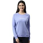 Enamor Women's 57% Cotton, 38% Polyester & 5% Spandex Crew Neck Sweatshirt (E079_PURPSLATE/BEHERENOW_XXL)