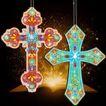 2 Sets Cross Diamond Painting Kits 5D DIY Diamond Painting Cross Shaped Diamond Art Kit Crystal Rhinestone Diamond Painting Cross Pendant Mosaic Hanging Wall Home Decor with Tools for Adults Kids