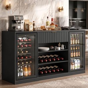 Lamtor 70" Coffee Bar Cabinet with 2 Fridge Space, Wine Racks & Holder