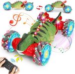 Yerloa Dinosaur Remote Control Car, RC Stunt Car for 6 7 8 9 10 11 Year Old Boy Birthday Gift, Dinosaur Toys for Kids Boys Girls, 2.4Ghz 4WD 360° Rotating RC Twist Car for 6-8 8-12 with Lights & Music