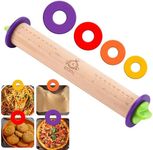Kitchtic Rolling Pin with Thickness Rings - Adjustable Wooden Rolling Pin - Baking Essential and Roller Tool - Consistent Thickness - Easy to Clean - Beechwood Material - 13.7 x 2.75 x 2.75 inches