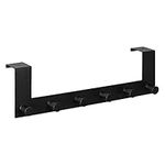 Navaris Over The Door Hanger Hooks - Over-Door Coat Rack with 6 Knobs for Doors with Flat Top up to 4cm Thick - Stainless Steel - Black