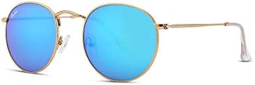 Pro Acme Small Round Sunglasses for Women Men Classic Crystal Glass Lens Retro Circle Metal SunGlasses,50mm(Crystal Mirrored Lens)
