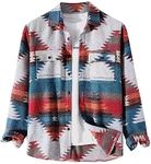 VIEWON Men's Casual Print Button Down Woolen Long Sleeve Lightweight Lapel Western Shacket Jacket Coat, Red, Medium