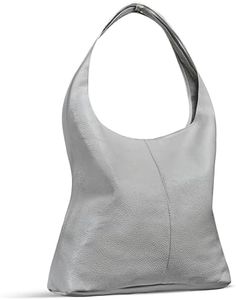 Italian Genuine Leather Hobo Bag for Women with Zipper | Large Soft Slouchy Shoulder Handbag Tote Bucket Purse Pocketbook (Grey)