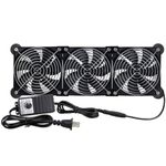 GDSTIME Big Airflow 3 x 120mm Fans DC 12V Powered Fan with US Plug, AC 100V - 240V Speed Control, Window Cabinet Chassis Server Workstation Indoor AV Greenhouse Cooling Fan