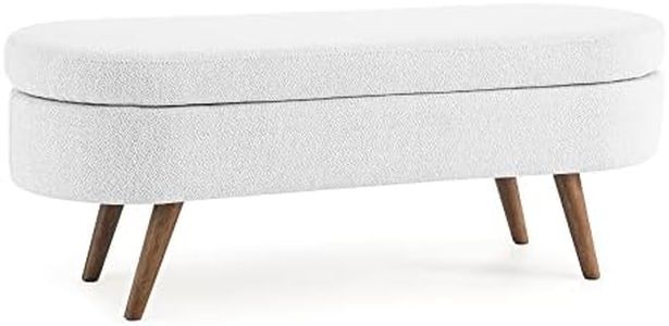 Pouseayar Ottoman Bench with Storage, 43.5 Inches, White, Wood and Rubberwood