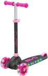 EVO Eclipse Light-Up 3 Wheeled Scooter | Kids Push Scooter With Adjustable Handle Height | Adjustable Handle Height For Boys And Girls| Kick For Kids Aged 3-12 (Pink)