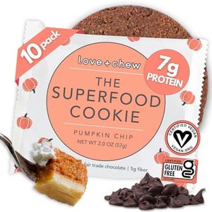 Love + Chew Tasty, Gluten Free Cookies - Pumpkin Chip 10 Count - Vegan - Healthy, Paleo, Non GMO Snacks - Individually Wrapped, Soft Baked Cookies - Made from High Protein Almonds - 2 Ounce Each