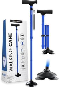 HONEYBULL Walking Cane for Men & Women - Foldable, Adjustable, Collapsible, Free Standing Cane, Pivot Tip, Heavy Duty, with Travel Bag | Walking Sticks, Folding Canes for Seniors & Adults [Blue]