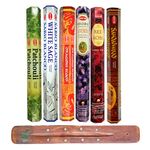 HEM Incense Sticks - 6 unique and premium flavours - Sandalwood, Red Rose, Lavender, Dragons Blood, White Sage, Patchouli with SAMASIA incense holder