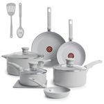T-Fal Refresh Ceramic Nonstick Cookware Set, 12-Piece Ceramic Pots and Pans Set, Includes Stockpot, Griddle, Frying Pans, Utensils, Moon Grey