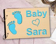 Kraftidy scrapbook photo album With Name kids memories baby girls boys photos Collection Wood scrap book for kids babies scrap books photo albums (Nature Wood) (With Name) (Large A4 (30x21) cm)