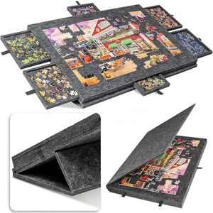 Foldable Puzzle Board with Adjustable Stand & 6 Drawers - 1500 Pieces Capacity Felt Puzzle Tabletop with Lid (90x64x4.2cm), Portable Jigsaw Puzzle Table for Puzzles Lovers (Deep Gray)