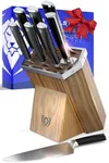 DALSTRONG Knife Block Set 8pc -Vanquish Series-Forged High Carbon German Steel-Gift Kitchen Knife Set-Premium Wood Block-Black POM Handle-NSF Certified