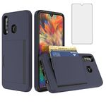 Asuwish Phone Case for Samsung Galaxy A50 A50S A30S with Tempered Glass Screen Protector Cover and Accessories Card Holder Slot Kickstand Protective A 50 50S 30S S50 50A SM A505G Women Men Navy Blue