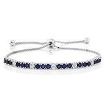 Gem Stone King Sterling Silver Blue Sapphire and White Diamond Tennis Bracelet Jewelry for Women's 2.05 cttw Fully Adjustable Up to 9 Inch