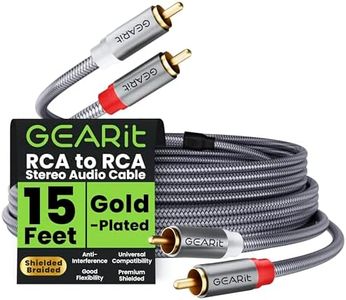 GEARit RCA Cables Car Audio 15ft OFC, Audio Cable with Dual Shielding & Gold-Plated Connectors, RCA Cable for Subwoofer Cable, Hi-Fi System, Amplifier, Active Speakers, Gaming Consoles