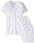 Hanes Mens 100% Cotton Tag Free 6 Pack V-Neck T Shirts - White Large