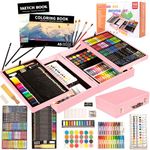 Art Kits for Kids, KINSPORY 168-Pack Deluxe Art Supplies, Wooden Art Set Crafts Drawing Painting Coloring Pencils for Artist Beginners Girls Boys (Pink)