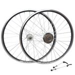 QR 27.5" 650b (ETRTO 584x19) Mountain MTB Bike Wheel Set + Shimano 7 speed Freewheel (14-28t) – Rim & Disc Brake Compatible – Sealed Bearings Hubs (Very Smooth Hubs) – Double Wall – 32x Silver Spokes