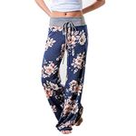 HOMEBABY Women Floral Prints Drawstring Waist Wide Leg Flowy Pants Loose Yoga Trousers Ladies Casual Summer Sports Workout Gym Fitness Exercise Skinny Girls Baggy Lounge Pants (M, Blue-Floral)