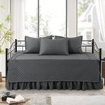 HOMBYS Daybed Cover Sets- Diamond Stitching Daybed Bedding Set, All Season Cozy Bedding with Bedskirt with Shams, Microfiber Filling, 5 Pieces, Dark Grey