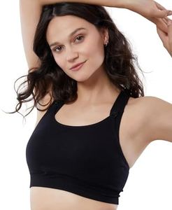 Ingrid & Isabel Basics - Medium Impact Nursing Sports Bra - Seamless Black Bra, Womens Size L