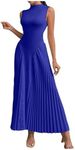 SOLY HUX Women's Maxi Dress Sleeveless Pleated A Line Mock Neck Flowy Long Dresses Pure Royal Blue X-Small