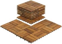 Bare Decor BARE-WF2009 Solid Teak Wood Interlocking Flooring Tiles (Pack of 10), 12" x 12", Brown