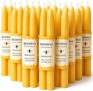 30 Pack Beeswax Taper Candles, 8 in Dripless Pure White Beeswax Candle Sticks,8 Hours Long Burning Natural Bees Wax Candle for Home,Unscented Smokeless Tapered Candlesticks for Dinner