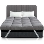 Linens World Mattress Topper Double Bed Grey | Quilted, Super Soft Microfiber 1200GSM Fiber Fill Anti Allergy, Washable Topper Fits with Elastic Straps For Extra Comfort (137X190CM)