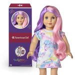 American Girl Truly Me 18-Inch Doll 116 with Light-Blue Eyes, Wavy Purple-and-Pink Hair, Light Skin with Warm Olive Undertones, Tie Dye T-Shirt Dress